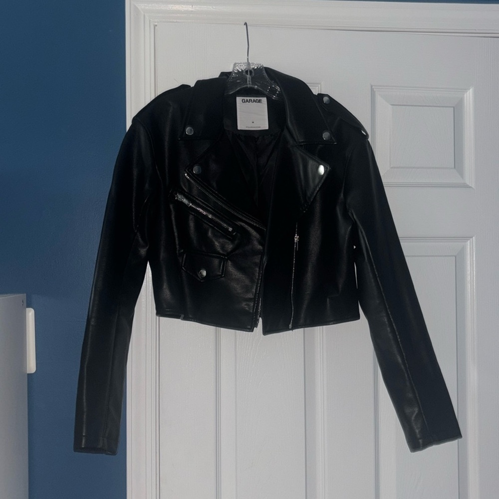 Garage cropped faux leather jacket